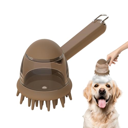 Pet Bath Brush, Dog Grooming Massage Brush with Shampoo Dispenser Adjustable Massage Scrubber for Dogs & Cats Hair - color: Brown