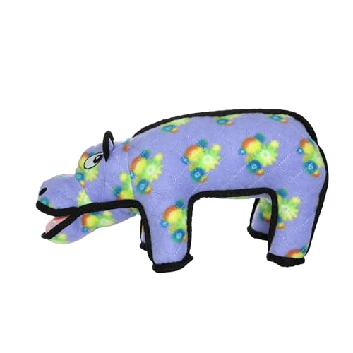TUFFY - World's Tuffest Soft Dog Toy - Zoo Hippo - Squeakers - Multiple Layers. Made Durable, Strong & Tough. Interactive Play (Tug, Toss & Fetch). Machine Washable & Floats. (Regular) - color: Purple/Yellow