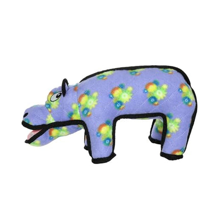 TUFFY - World's Tuffest Soft Dog Toy - Zoo Hippo - Squeakers - Multiple Layers. Made Durable, Strong & Tough. Interactive Play (Tug, Toss & Fetch). Machine Washable & Floats. (Regular) - color: Purple/Yellow