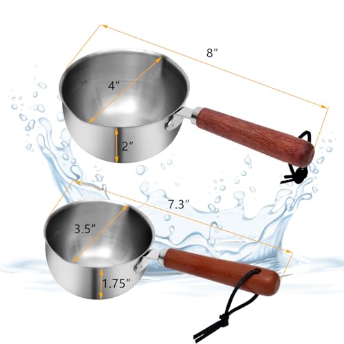 Kichwit Dog Food Scoop Pet Food Scoop 304 Stainless Steel Measuring Cup with Wood Handle, 1 Cup and 1/2 Cup, Pack of 2