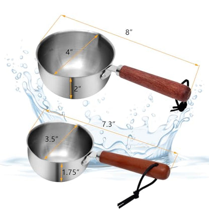 Kichwit Dog Food Scoop Pet Food Scoop 304 Stainless Steel Measuring Cup with Wood Handle, 1 Cup and 1/2 Cup, Pack of 2