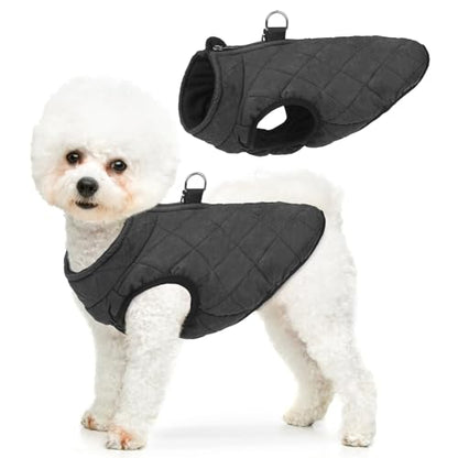 SCENEREAL Winter Dog Vest Coat with Built-in Harness, Warm Puppy Jacket for Small & Medium Dogs, Cold Weather Coat with Zipper, Fleece Puffer Vest, Windproof Snow Clothes - color: #1 Black-Matte, size: M(Chest 16.5")-Regular