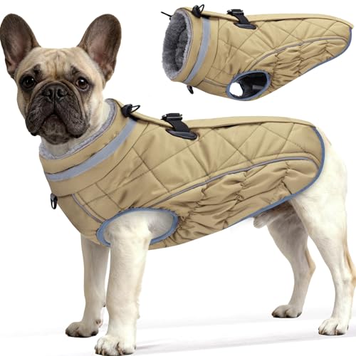 Dog Coat, Warm Dog Winter Coat for Small Dogs, Waterproof Jacket with Harness Built in, Reflective Turtleneck Cold Weather Coats with Zipper,Pet Fleece Vest Snow Jacket, Brown XS - color: Brown, size: XS