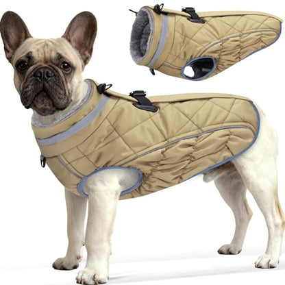 Dog Coat, Warm Dog Winter Coat for Small Dogs, Waterproof Jacket with Harness Built in, Reflective Turtleneck Cold Weather Coats with Zipper,Pet Fleece Vest Snow Jacket, Brown S - color: Brown, size: S