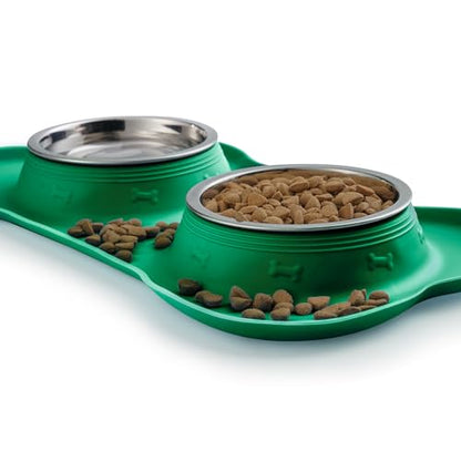 Hubulk Pet Dog Bowls 2 Stainless Steel Dog Bowl with No Spill Non-Skid Silicone Mat + Pet Food Scoop Water and Food Feeder Bowls for Feeding Small Medium Large Dogs Cats Puppies (Medium, Hunter Green) - color: Hunter Green, size: Medium