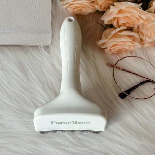 Pet Deshedding Tool with Curve Blade, Cat Grooming Brush, Tight V-shaped Teeth Shedding Comb for Cat and Small Dog (White, Small) - color: White, size: Small