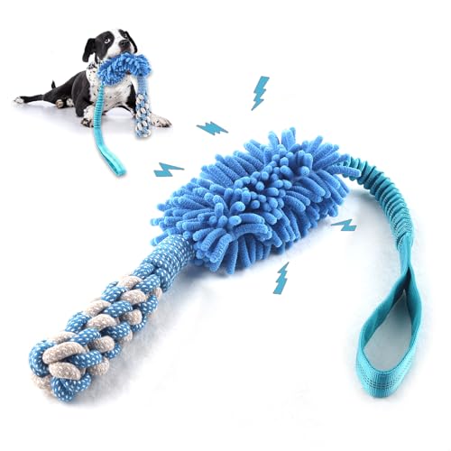 Dog Puppy Toys Dog Squeak Toys Plush Dog Toy with Dog Ropes Knots for Fun and Teeth Cleaning,Tug of War Toys, Puppy Chew Toys, Dog Rope Toys for Training Small, Large Dogs (Blue, Dog Bite Stick Toy) - color: Blue, size: Dog Bite Stick Toy