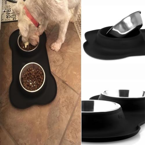 AsFrost Dog Food Bowls Stainless Steel Dog Bowls with No Spill Non-Skid Silicone Mat, Dog Food and Water Bowl Set, Dog Dishes for Small Medium Large Sized Dogs Pet Food Feeding Bowls, 4 Cup, Black - color: Black, size: 4¾ Cup/38 oz each