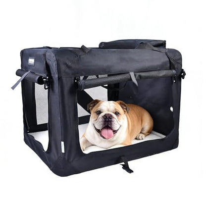 JESPET Soft Dog Crates Kennel for Pets, 3 Door Soft Sided Folding Travel Pet Carrier with Straps and Fleece Mat for Dogs, Cats (Graphite Black, Large(30" L x 21" W x 23" H)) - color: Graphite Black