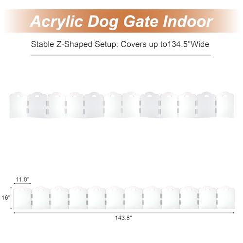 Transparent Acrylic Dog Gate Indoor, Free-Standing Pet Gate, 16" Height (Size S) Foldable 12 Modular Panels, Dog Fence for Doorways, Hallways, Stairs, No Drilling, Perfect for Puppies and Small Pets - size: S 12 Panel