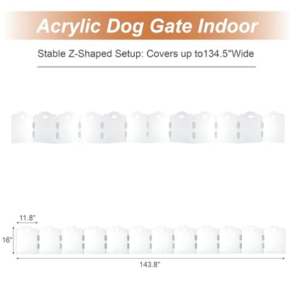 Transparent Acrylic Dog Gate Indoor, Free-Standing Pet Gate, 16" Height (Size S) Foldable 12 Modular Panels, Dog Fence for Doorways, Hallways, Stairs, No Drilling, Perfect for Puppies and Small Pets - size: S 12 Panel