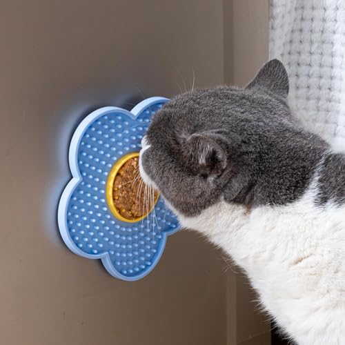 Cats & Dogs Lick Pad with Suctions Cup Slow Feeders Licking Mat Flower Shape Silicone - size: Blue
