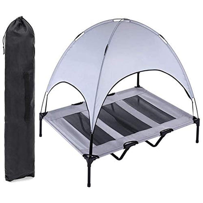 Elevated Dog Bed with Removable Canopy w/Convenient Carrying Bag Indoor Shade 1680D Portable Raised Oxford Fabric Outdoor Cooling Dog Cot Cat Bed Pet Tent for Camping (48", Grey)