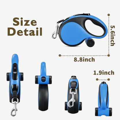 Retractable Dog Leash with Chew Proof Cable,26 ft Durable Dog Leash for Large Medium Dogs up to 110 lbs, 360° untangled, One-Handed Brake. (Blue) - color: Blue, size: 26ft