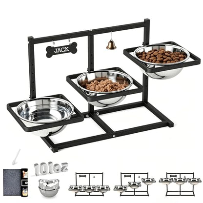 SHAINFUN Elevated Dog Bowls Stand for Large/Extra Large Dogs with Mat, 6 Height Adjustable Raised Dog Bowl, Three 101oz Food Water Bowls - color: Triple Dog Bowl & Mat, size: X-Large Dogs