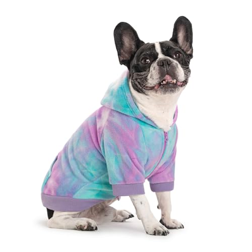 French Bulldog Clothes Dog Hoodie Sweatshirts with Pockets for Small Dogs Puppy Chihuahua Coat Clothing Pet Cat Hoodie Fleece Dog Sweaters Costume - color: Purple +Green, size: XS