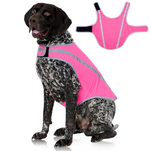 FUAMEY Dog Reflective Vest for Large Dogs,Dog Hunting Vest High-Visibility Dogs Safety Vest for Night Walking Water-Resistant Service Pet Gear Adjustable Outdoor Activities Pink XL - color: Pink, size: X-Large