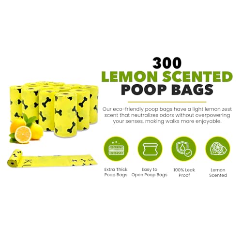 Compostable Dog Poop Bags, 300 Count, Lemon Scented | Extra Thick & Leak-Proof, Corn Starch Blend, Eco-Friendly Biodegradable, For Dogs and Puppies - style: Poop Bags Rolls