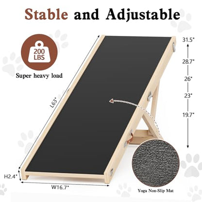 Dog Ramp for High Bed, 64" Long Foldable Pet Ramp for Any Dogs | 5 Heights 19.7"-31.5", Holds 200 lbs, Foldable, No Assembly, For Older/Injured Pets, Solid Wood, Anti-slip Yoga Mat - size: 63"L x 16.7"W x 2.4"H