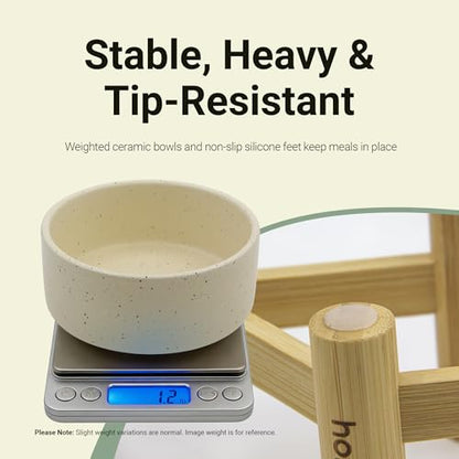 Elevated Dog Bowl & Cat Dish 27oz – Raised Ceramic Pet Food and Water Bowls with Bamboo Stand, Feeding Station for Small & Medium Pets, Prevents Neck Strain – Durable, Premium Quality by Homish