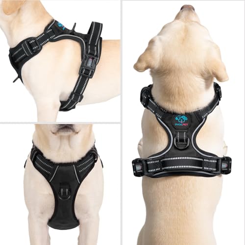 PHOEPET No Pull Dog Harnesses for Small Puppies Reflective Adjustable Front Clip Vest with 2 Metal Leash Attachment Hooks Soft Handle (S, Black) - color: Black, size: Small