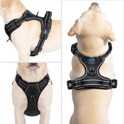 PHOEPET No Pull Dog Harnesses for Small Puppies Reflective Adjustable Front Clip Vest with 2 Metal Leash Attachment Hooks Soft Handle (S, Black) - color: Black, size: Small