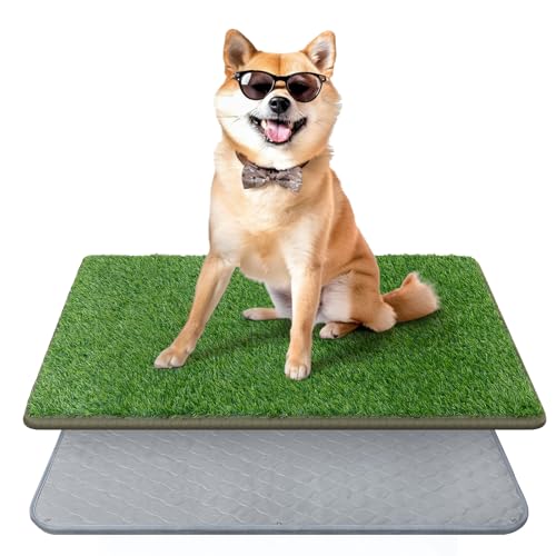 PICK FOR LIFE Dog Grass Mat with Pee Pad,Artificial Indoor Grass Potty Training Pads for Dogs Doggies Washable,Reusable Puppy Pads Leakproof on Outdoor Patio Balcony Apartment(24.5x39'') - color: Gray, size: 24.5''x39''