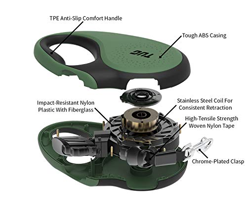 TUG 360° Tangle-Free Retractable Dog Leash with Anti-Slip Handle | 16 ft Strong Nylon Tape | One-Handed Brake, Pause, Lock (Small, Green) - color: Green, size: Small