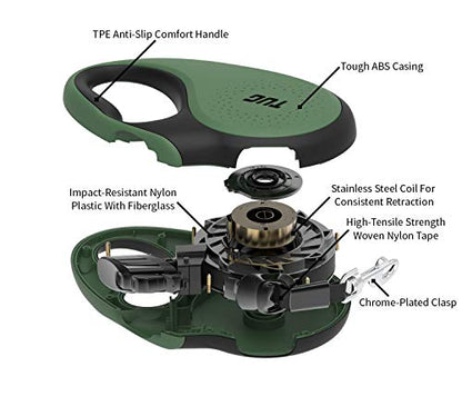TUG 360° Tangle-Free Retractable Dog Leash with Anti-Slip Handle | 16 ft Strong Nylon Tape | One-Handed Brake, Pause, Lock (Medium, Green) - color: Green, size: Medium