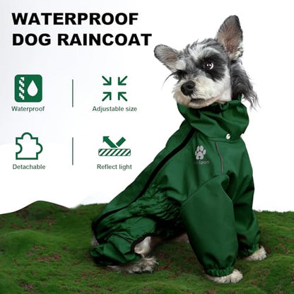 PINA Lightweight Dog Jacket with Hood and Leash Hole, Waterproof Dog Raincoat, Full Wrap Design with Reflective Strap and Pocket for Wet Weather Protection - color: Green, size: XXL(chest:23.6in)