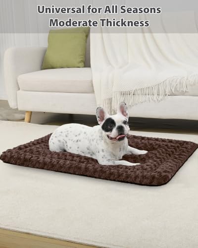 Washable Dog Bed Mat Crate Pad Soft Fluffy Pet Kennel Beds Dog Sleeping Mattress for Large Jumbo Medium Small Dogs, 36 x 23 Inch, Brown - color: Brown, size: 36.00" x 23.00" x 1.50"