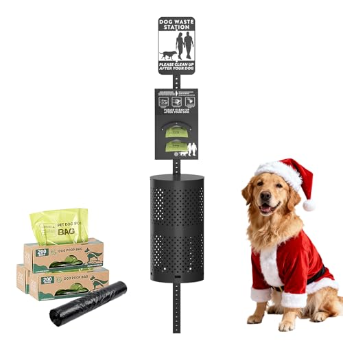 POCHAR Dog Waste Station with 600 Bags, 10 Gallon Outdoor Trash Can, Waterproof Poop Disposal Bin with Sign and Lid for Park, Trail, Yard