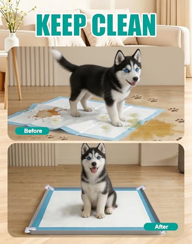 Dog Pee Pad Holder with 4 Holder Clamps, Fits Up to 24" x 24" Training Pads, Silicone Non-Slip Dog Potty Tray, High Edge Puppy Pad Holder Tray for Easy Cleaning, for Puppy Potty Training. Gray - color: Gray