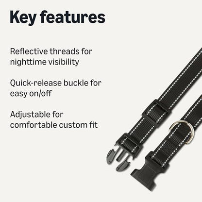Amazon Basics Reflective Polyester Dog Collar, Adjustable Length 21"-37", 1.4" W, Quick-Release Buckle for Easy On/Off, Extra Large, Black - size: xl