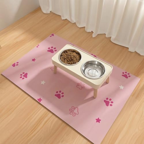 Pet Feeding Mats 16"x24"- Absorbent Dog Mat for Food and Water, Large Pet Food Mat, Rubber Mat for Dog Bowls, Pet Food Mats for Floor, Mat for Cat Food and Water Bowls - color: Pink Star, size: 16"x24"