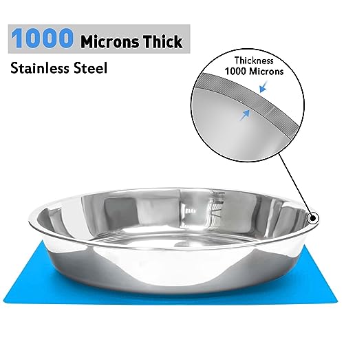 Shallow Dog Food Bowls, Non Slip Food Grade Stainless Steel Bowls for Large Dogs - Interior Size (Dia:10.6" xHeight 2.0") Hold 8 Cups / 2 Quart (2 Packs)