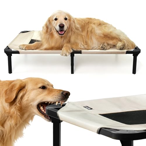 Elevated Dog Bed for Large Dogs, Cooling Mesh Raised Pet Cot with Waterproof 1680D Oxford Cover, Anti-Static Easy Clean Washable Cover, Heavy Duty Steel Frame, Non-Slip (Beige, 46"L x 29"W x 7.5"Th) - color: Beige