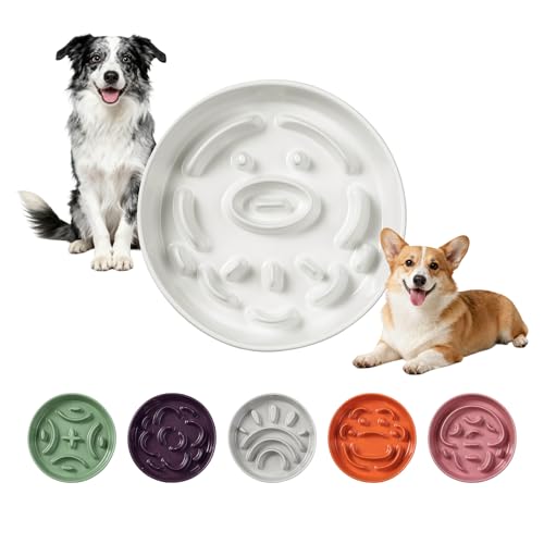 Ceramic Slow Feeder Dog Bowl, 1.8 Cups Anti -Slip Slow Feeding Bowl to Slow Down Eating, 8.2 Inch Dog Food Dish for Medium to Large Breeds, White - color: White, size: Medium