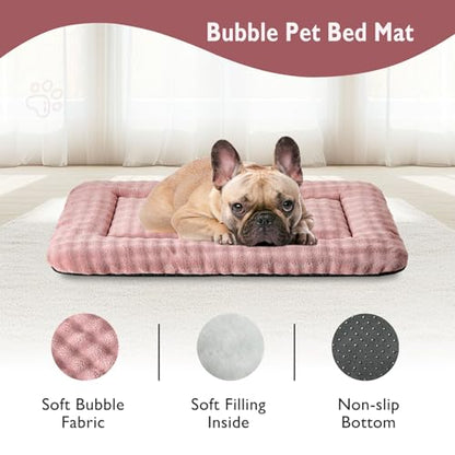 Dog Bed Mat Crate Pad for Medium Dogs, Washable Soft Pet Sleeping Mat Kennel Pad with 3D Bubble Pattern, Dusty Pink, 30"x 19" - color: Dusty Pink, size: 30"L x 19"W x 1.5"Th