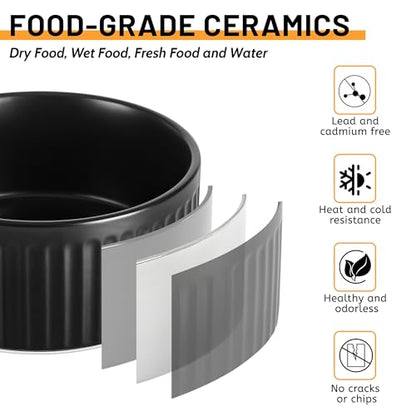 Non-Slip Ceramic Dog Bowls,6" Dog Food and Water Bowl Set with Silicone Base, 32oz/4cups Weighted Flip-Proof Pet Feeding Bowl for Medium Dogs (Medium,Black) - color: Black, size: 4 Cups