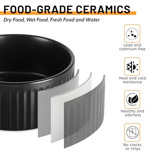 Non-Slip Ceramic Dog Bowls,8" Dog Food and Water Bowl Set with Silicone Base, 64oz/8cups Weighted Flip-Proof Pet Feeding Bowl for Medium and Large Dogs (Large,Black) - color: Black, size: 8 Cups