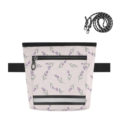 Lavender Water-Resistant Dog Treat Pouch, 3 Ways to Wear Treat Bag with Magnetic Closure & Reflective Strip, Hands-Free for Pet Training, Walking