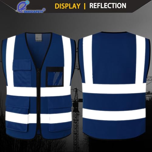 Hi Vis Reflective Safety Vest for Men Women Mesh High Visibility Vest with Pockets,Meets ANSI/ISEA Standards(EK170-Mesh-Blue-M) - color: Blue-170, size: Medium