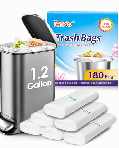 1.2 Gallon 180 counts Small Clear Trash Bags 5 Liter Garbage Bags by Teivio, Bathroom Trash Can Bin Liners, Plastic Bags for home office kitchen, Clear - size: 180 Count (Pack of 1)