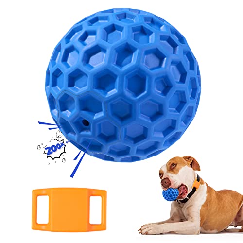 Squeaky Dog Balls, Indestructible Dog Toys for Aggressive Chewers Large/Medium Breed, Natural Rubber Interactive Chew Toys for Teeth Clean, Relieves Anxiety (Blue) - color: Blue