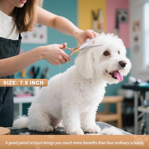 Professional Dog Grooming Scissors Rose Gold 440C Stainless Steel Straight Thinning Curved Chunker Shears for Pet Grooming Services Dogs and Cats (Straight, 7.5‘’) - size: 7.5‘’, style: Straight