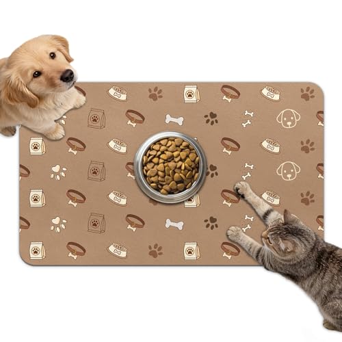Dog Food Mat for Bowls, Absorbent Quick Dry Dog Cat Mats for Food and Water, Non-Slip Backing Pet Mat Pet Supplies - Bone Pattern - color: Bone1