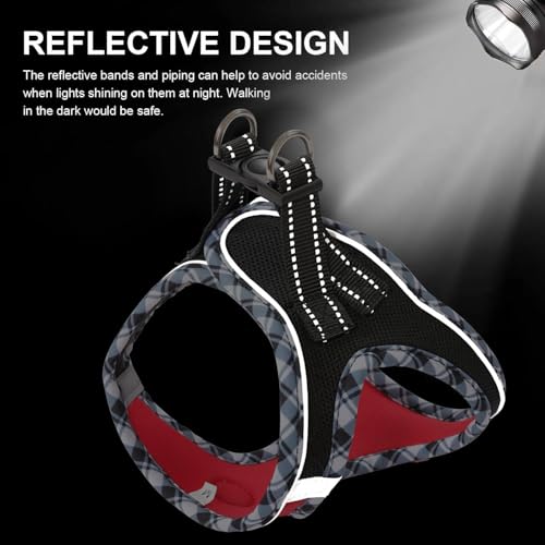 Hipubby Dog Harness Small Sized and Leash Set, No Pull Soft Mesh Puppy Vest, Reflective Breathable Lightweight Pet Harness, Harness for Small Medium Dogs and Cats - Black Red, M - color: Black Red, size: M (Chest: 16.8"-18.5")