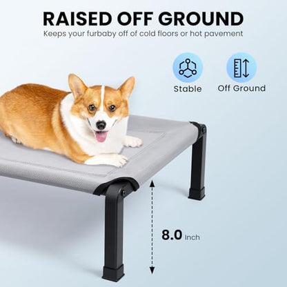 Heeyoo Elevated Dog Bed, Cooling Raised Pet Cot with Chew Proof Mesh Fabric and Steel Frame, Portable Dog Cot Bed with No-Slip Rubber Feet, 42 in - color: Grey, size: 42"L x 30"W x 8"H