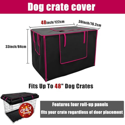 48-Inch Black Dog Crate Cover – Light-Blocking Protective Cover with Roller Shades, Sound-Dampening Sunshade for Wire Kennels, Features Breathable Side Window (Cover Only) - color: Black, size: 48.0"L x 30.0"W x 33.0"H